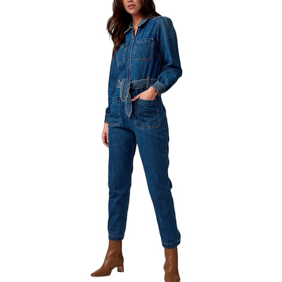 La Vie Rebecca Taylor Midweight Denim Jumpsuit Marine Blue Wash Size Small